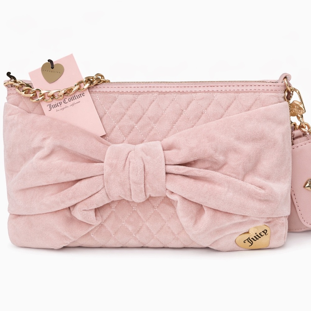 NWT Juicy Couture Blush Quilted Bow w/ Gold Accents